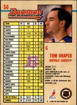 1992-93 Bowman #56 Tom Draper Back