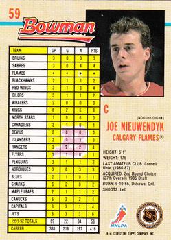 1992-93 Bowman #59 Joe Nieuwendyk Back