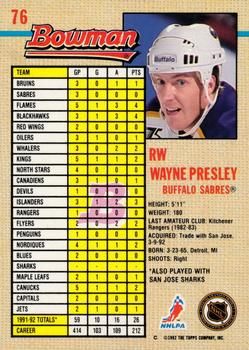 1992-93 Bowman #76 Wayne Presley Back