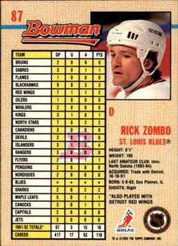 1992-93 Bowman #87 Rick Zombo Back