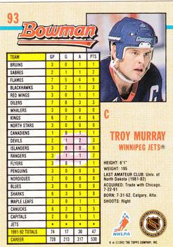 1992-93 Bowman #93 Troy Murray Back