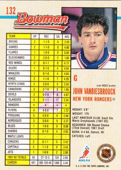 1992-93 Bowman #132 John Vanbiesbrouck Back