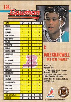 1992-93 Bowman #198 Dale Craigwell Back