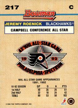 1992-93 Bowman #217 Jeremy Roenick Back