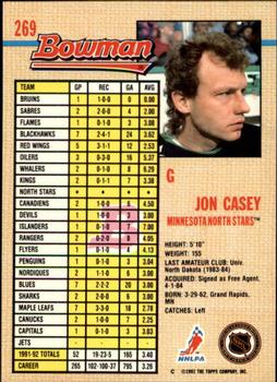 1992-93 Bowman #269 Jon Casey Back
