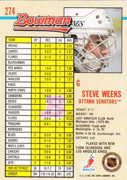 1992-93 Bowman #274 Steve Weeks Back