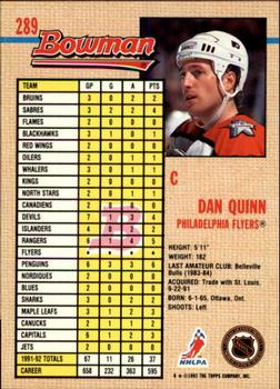 1992-93 Bowman #289 Dan Quinn Back