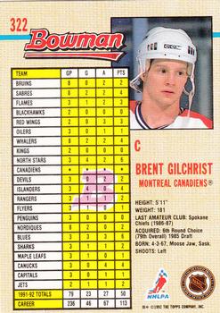 1992-93 Bowman #322 Brent Gilchrist Back