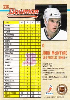 1992-93 Bowman #336 John McIntyre Back