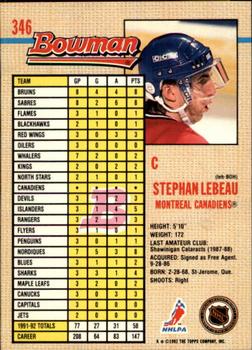 1992-93 Bowman #346 Stephan Lebeau Back