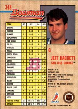 1992-93 Bowman #348 Jeff Hackett Back