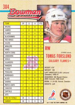 1992-93 Bowman #384 Tomas Forslund Back