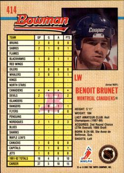1992-93 Bowman #414 Benoit Brunet Back