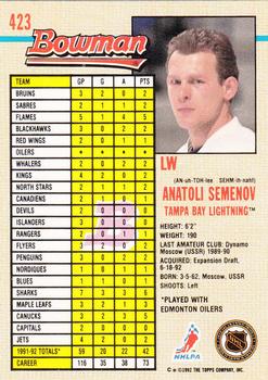 1992-93 Bowman #423 Anatoli Semenov Back