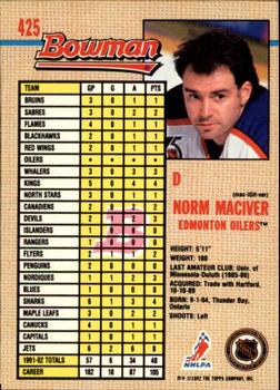 1992-93 Bowman #425 Norm Maciver Back