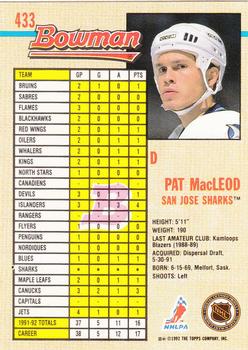 1992-93 Bowman #433 Pat MacLeod Back