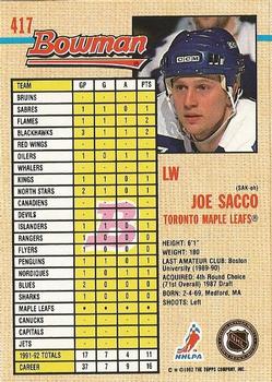 1992-93 Bowman #417 Joe Sacco Back