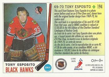 1992-93 O-Pee-Chee #194 Tony Esposito Back