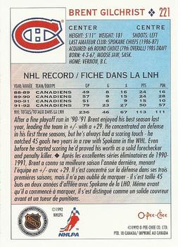 1992-93 O-Pee-Chee #221 Brent Gilchrist Back