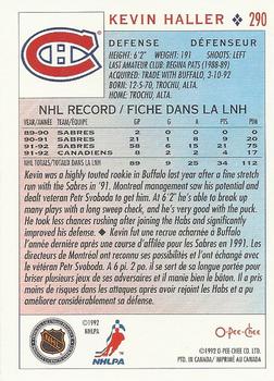 1992-93 O-Pee-Chee #290 Kevin Haller Back