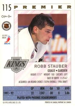 1992-93 O-Pee-Chee Premier #115 Robb Stauber Back