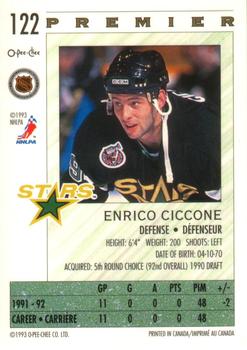 1992-93 O-Pee-Chee Premier #122 Enrico Ciccone Back