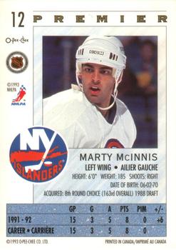 1992-93 O-Pee-Chee Premier #12 Marty McInnis Back
