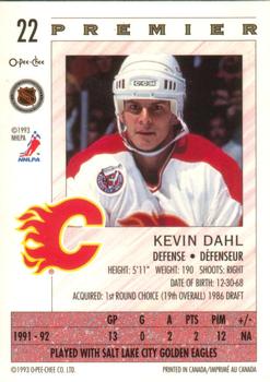 1992-93 O-Pee-Chee Premier #22 Kevin Dahl Back
