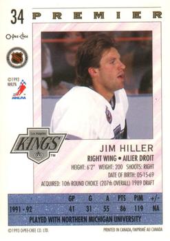 1992-93 O-Pee-Chee Premier #34 Jim Hiller Back