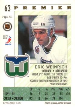 1992-93 O-Pee-Chee Premier #63 Eric Weinrich Back