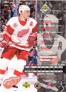 1998-99 UD Choice Preview - Hometeam Heroes #RW6 Darren McCarty Back