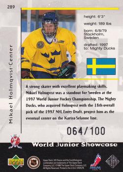 1998-99 UD Choice - Prime Choice Reserve #289 Mikael Holmqvist Back