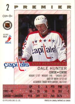 1992-93 O-Pee-Chee Premier - Star Performers #2 Dale Hunter Back