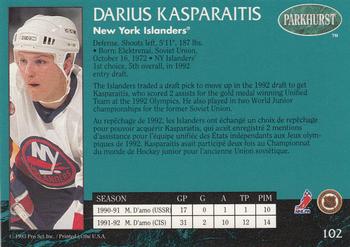 1992-93 Parkhurst #102 Darius Kasparaitis Back