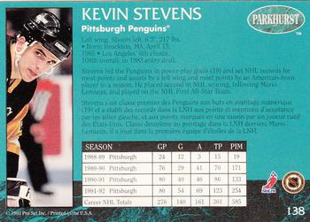 1992-93 Parkhurst #138 Kevin Stevens Back
