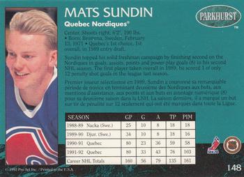 1992-93 Parkhurst #148 Mats Sundin Back