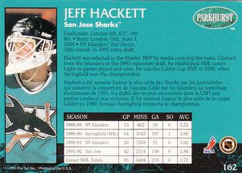 1992-93 Parkhurst #162 Jeff Hackett Back