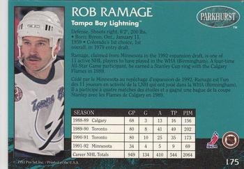 1992-93 Parkhurst #175 Rob Ramage Back