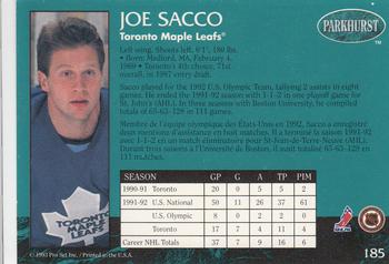 1992-93 Parkhurst #185 Joe Sacco Back