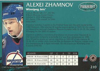1992-93 Parkhurst #210 Alexei Zhamnov Back