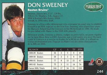 1992-93 Parkhurst #244 Don Sweeney Back