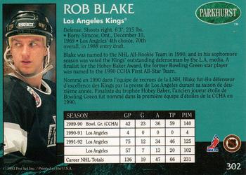1992-93 Parkhurst #302 Rob Blake Back