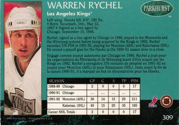 1992-93 Parkhurst #309 Warren Rychel Back