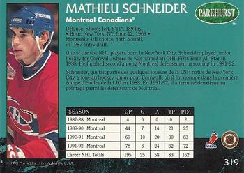 1992-93 Parkhurst #319 Mathieu Schneider Back