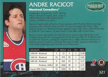 1992-93 Parkhurst #321 Andre Racicot Back