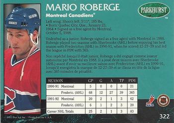 1992-93 Parkhurst #322 Mario Roberge Back