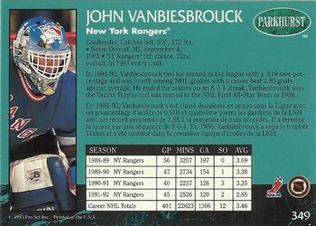 1992-93 Parkhurst #349 John Vanbiesbrouck Back