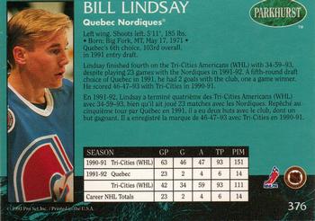 1992-93 Parkhurst #376 Bill Lindsay Back