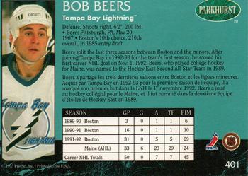 1992-93 Parkhurst #401 Bob Beers Back