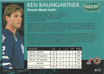 1992-93 Parkhurst #413 Ken Baumgartner Back